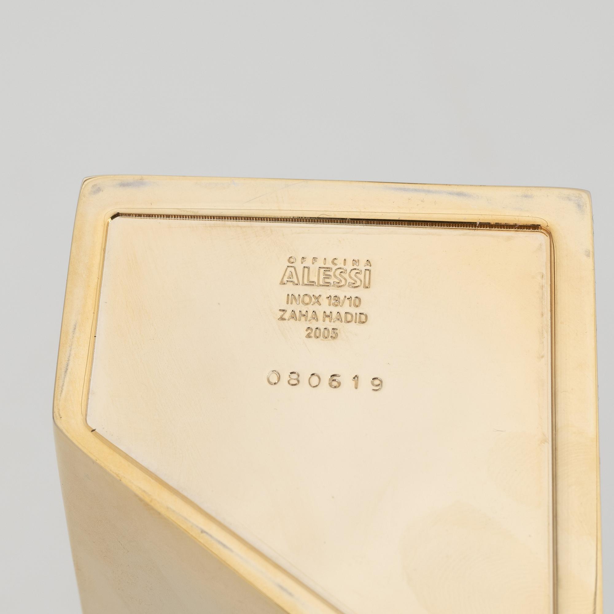 Zaha Hadid, a 'Crevasse' gold plated vase, for Alessi, Italy, 2005.