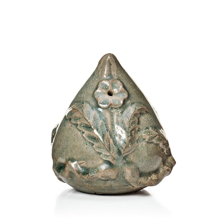 A peach shaped celadon glazed water dropper, Koryo, Korea, 13th Century.