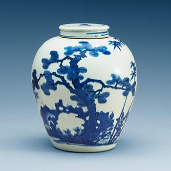 A blue and white Transitional jar, 17th Century.