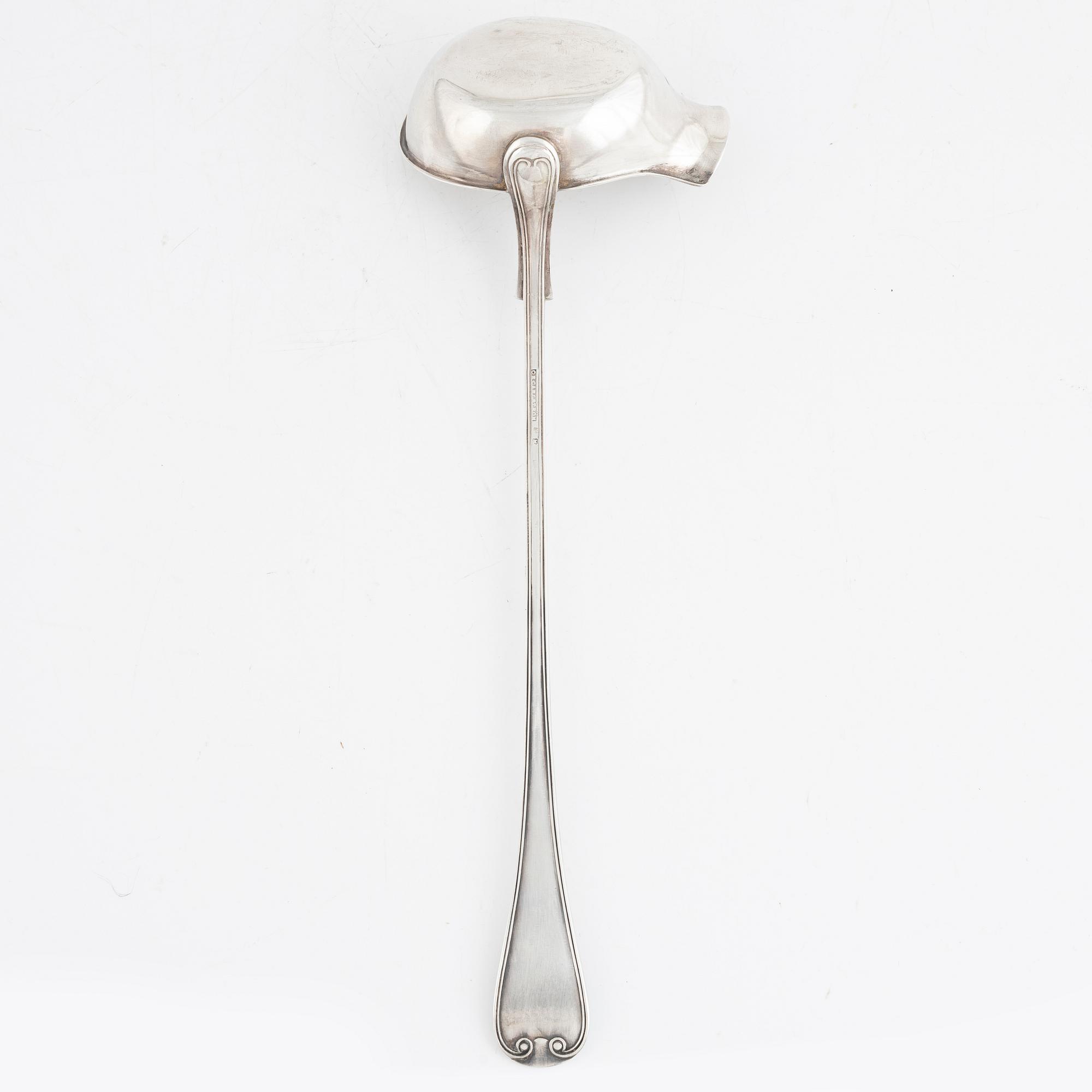 A Swedish 19th century silver plate soup ladle, mark of Carl Robert Carlström.