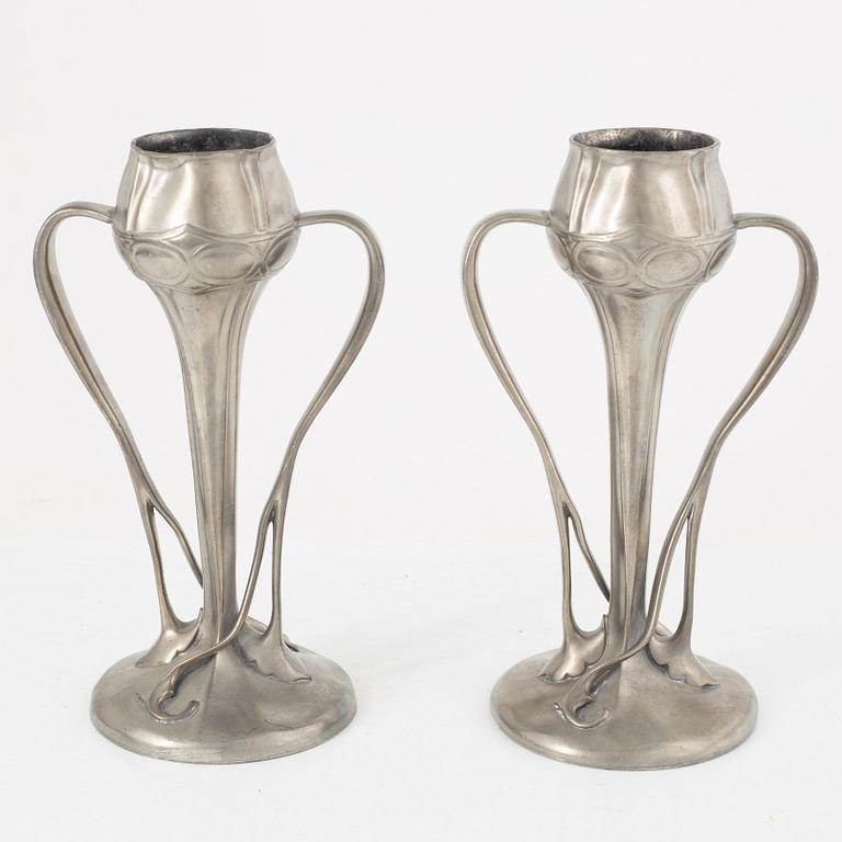 A pair of model 029 Art Nouveau pewter vases, Liberty & Co, Tudric, England, early 20th Century.