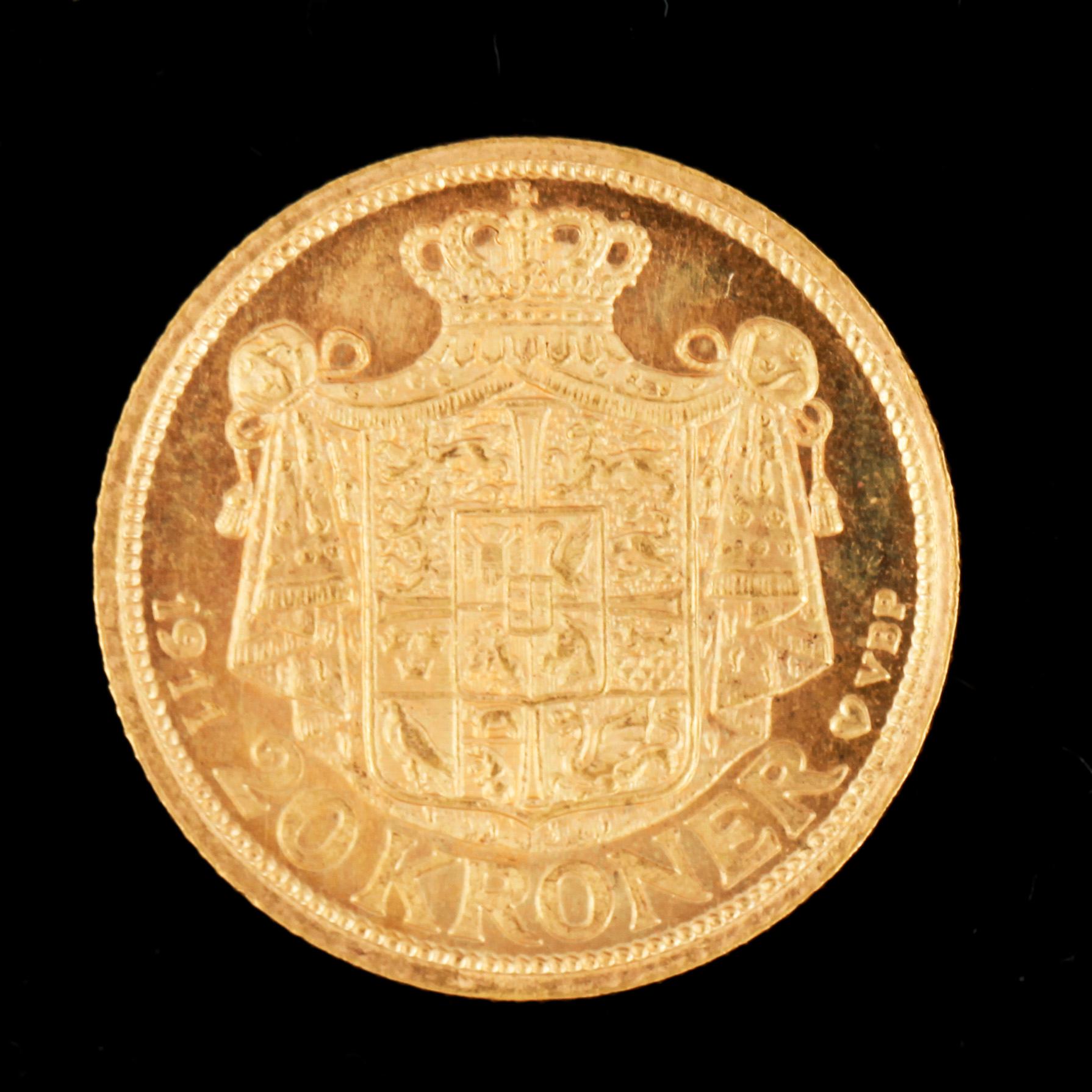 GULDMYNT, 20 kroner, "Frederik VII, Danmarks Konge, 1911". Vikt ca9g.