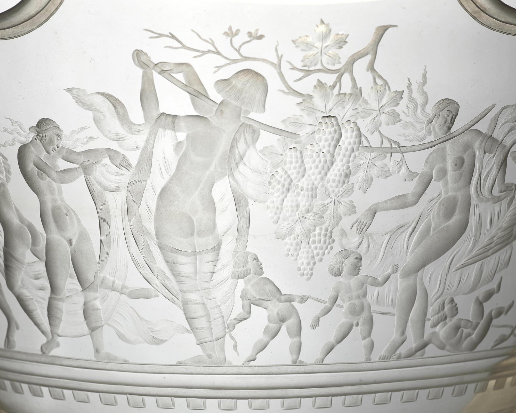 Simon Gate, a Swedish Grace engraved "Bacchus" bowl, Orrefors, Sweden 1926, engraved by Arthur Diessner.