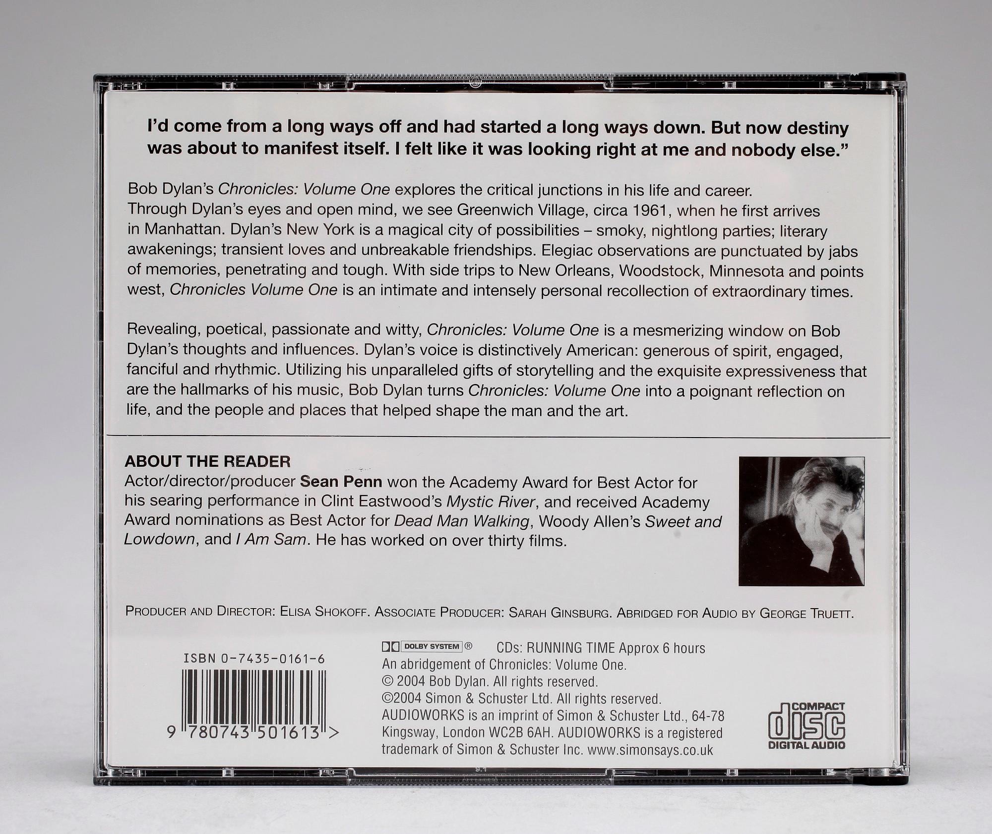 SIGNERAT SKIVOMSLAG, "Chronicles", Bob Dylan.