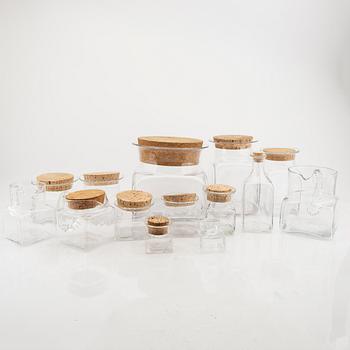 Signe Persson-Melin,  a set of 14 pcs of "Silli Kvadrat" Boda 1960s glass and cork.