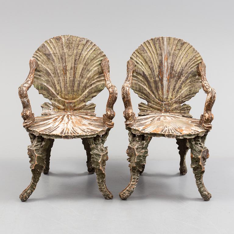 A pair of 20th century grotto armchairs.