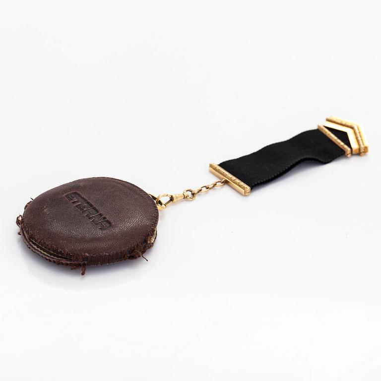 Eterna, pocket watch, savonette, 50 mm, 18K gold, chain 14K.