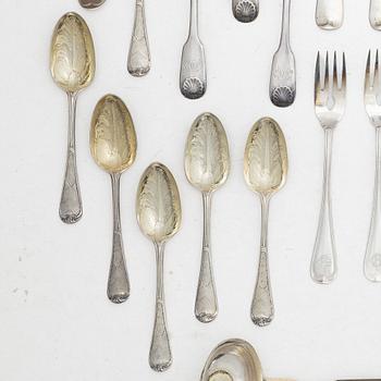 Cutlery, 30 pieces, silver, England and Sweden, including John Walton, Newcastle 1836.