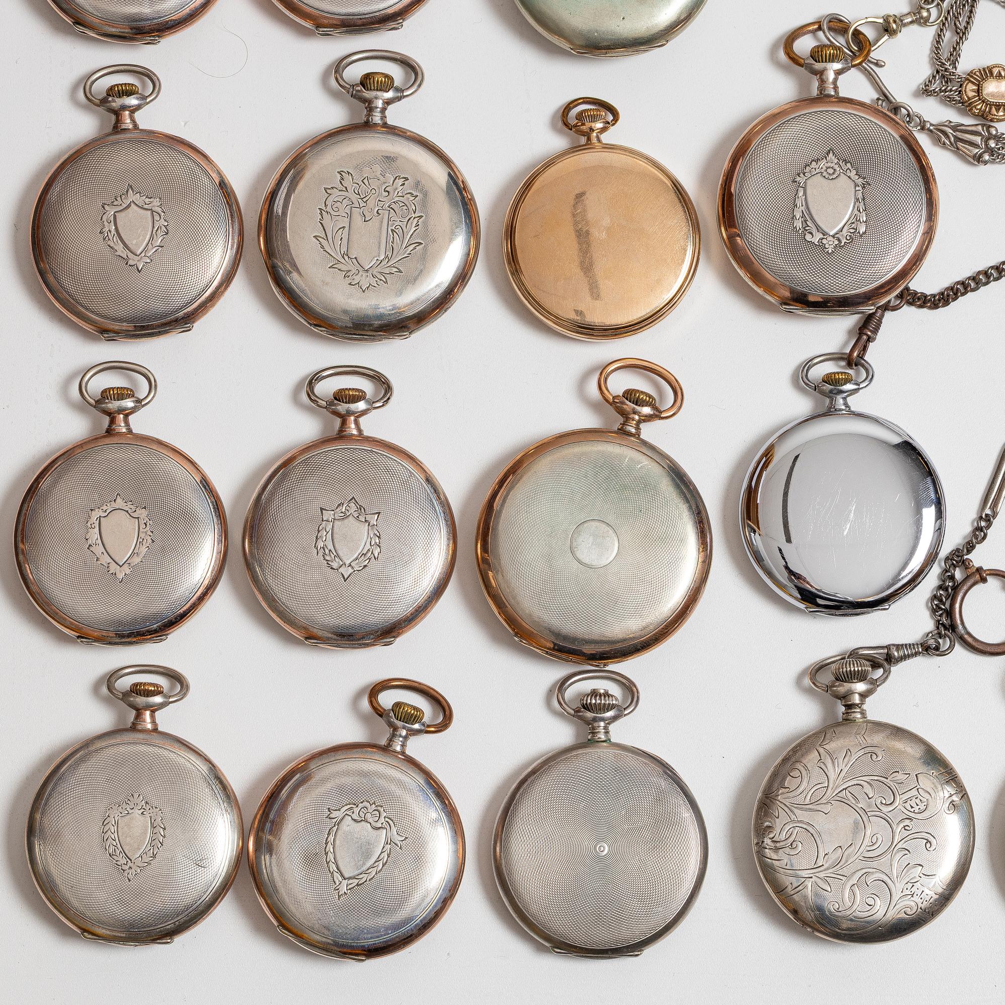 Collection of pocket watches, 63 pieces, "No reserve", various materials.