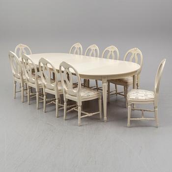MATBORD SAMT 10 STOLAR, gustaviansk stil, 1900-talets slut.