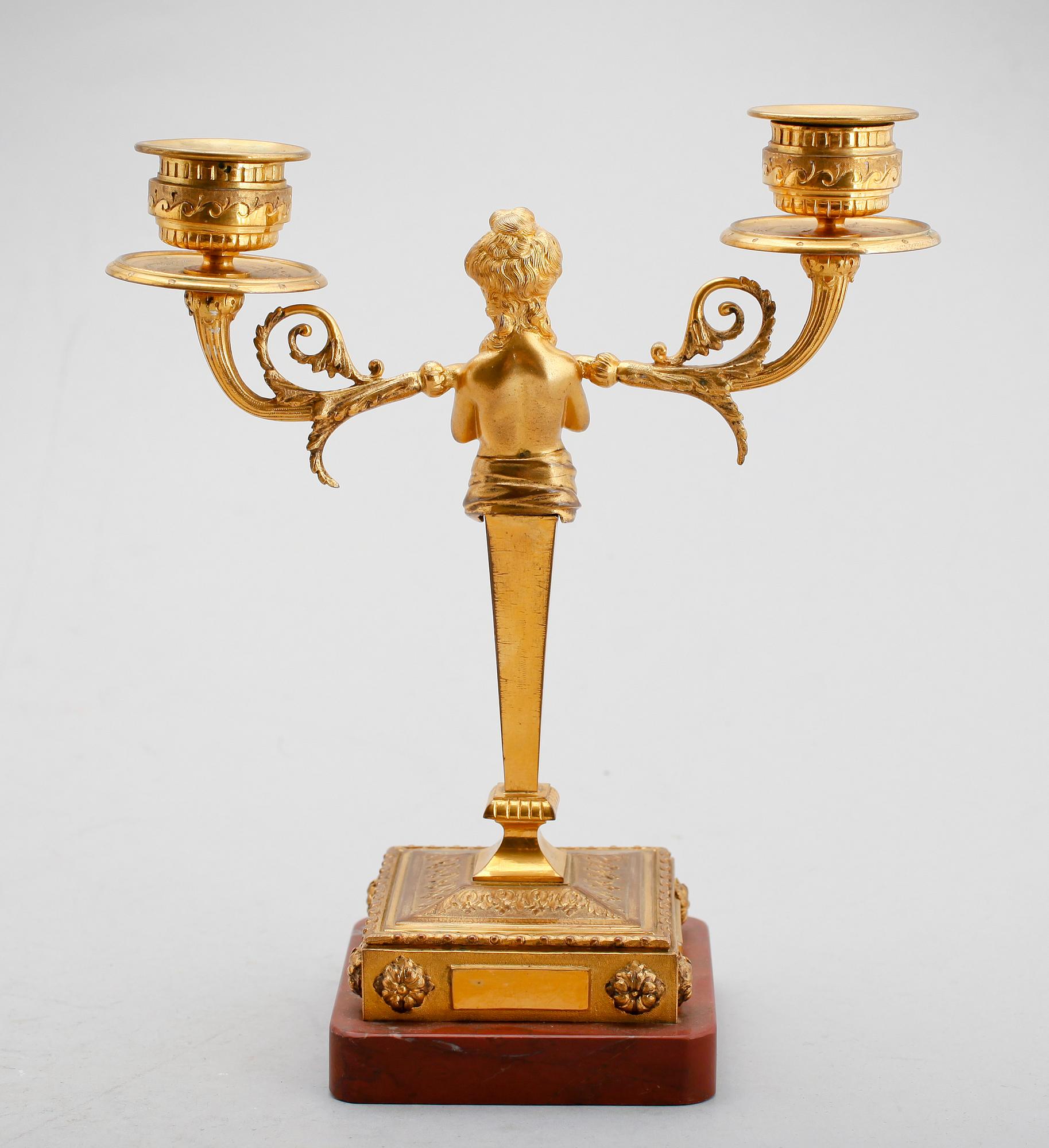 KANDELABER, förgylld mässing, gustaviansk stil, sekelskiftet 1900.