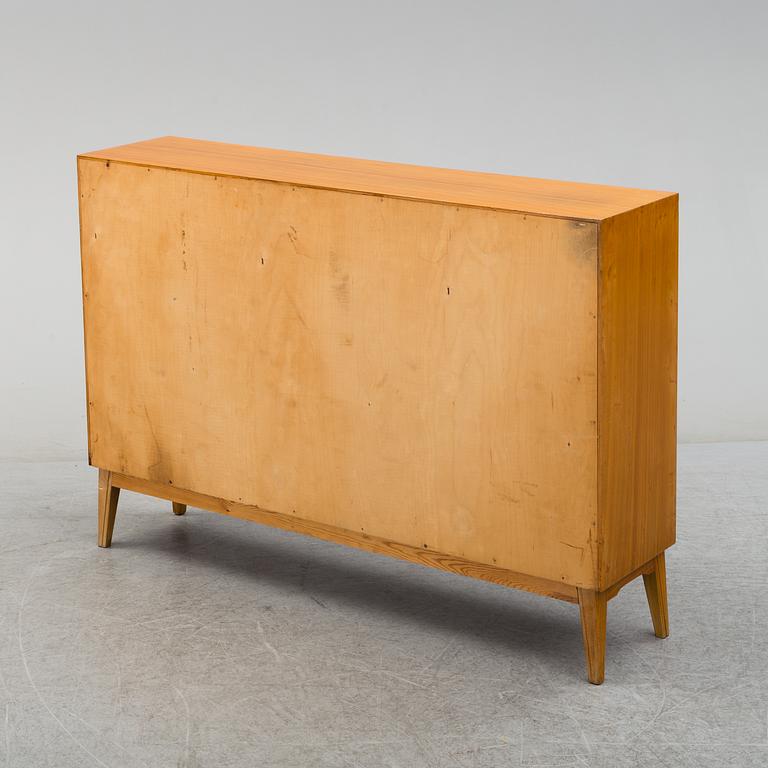 An elm and burr birch veneered bookcase, 1940's.