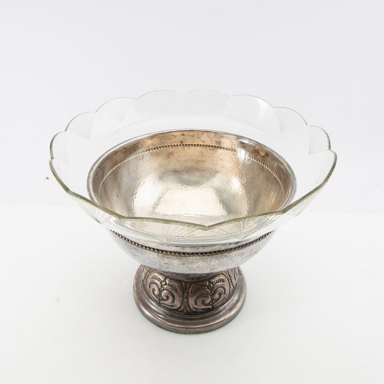 Skål på fot Jugend 1920-tal nysilver och glas.