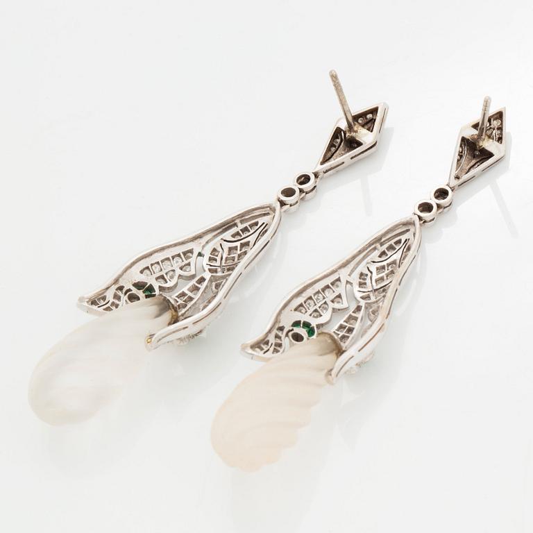 A pair of 18K white gold earrings with rock crystal drops.