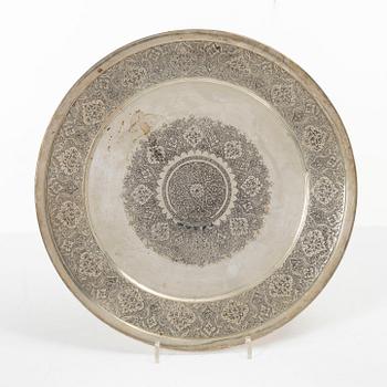 A pair of Persian silver plates, 20th century.