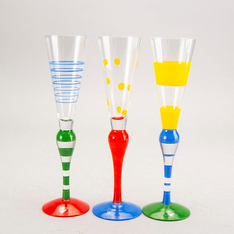 Anne Nilsson, a set of six handpainted champagneglasses for Orrefors later part of the 20th century.