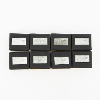 Sid Bell slipsnålar 8 st i form av gädda med drag sterlingsilver sent 1900-tal.