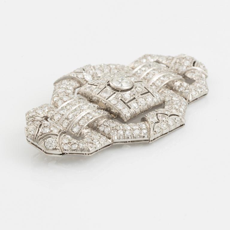 A platinum brooch set with old- and octagonal-cut diamonds, Art Deco.