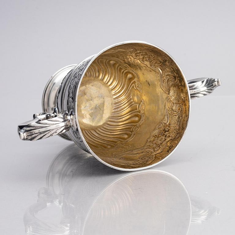A Brittish 18th century two-handled silver cup, mark of John Eckford II, London 1744.