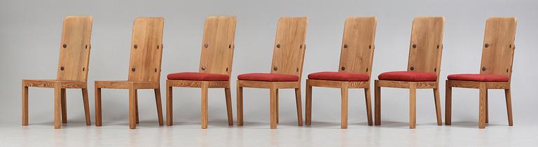 A set of seven Axel Einar Hjorth stained pine 'Lovö' chairs, Nordiska Kompaniet, 1930's.
