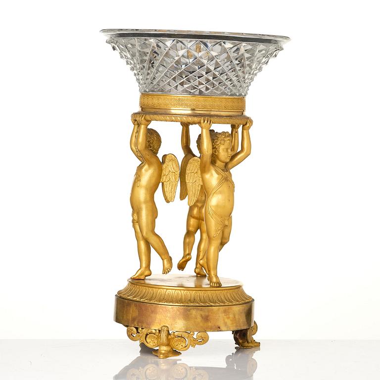 An Empire ormolu and cut glass centerpiece in the mannor of Pierre-François Feuchère, Paris, ca 1820.