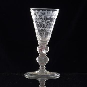 A German cut and engraved glass goblet, 18th Century.