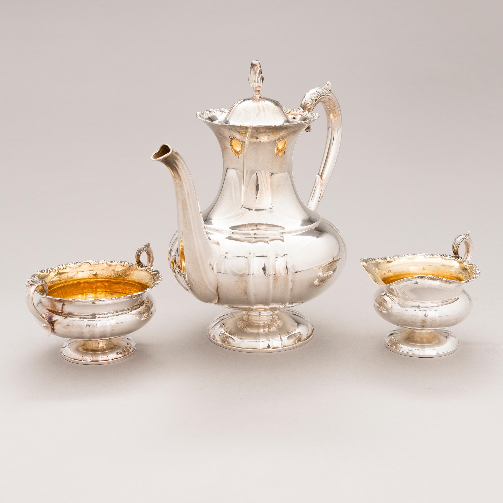 A 3-piece silver coffee set, Kultakeskus, Hämeenlinna 1980 and 1981.