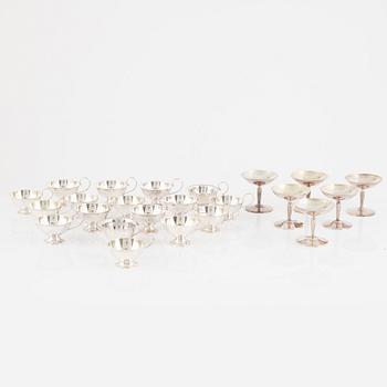 17 punsch cups and 6 cocktail glasses, silver, GAB & Ceson, Stockholm & Gothenburg, 1939-54.