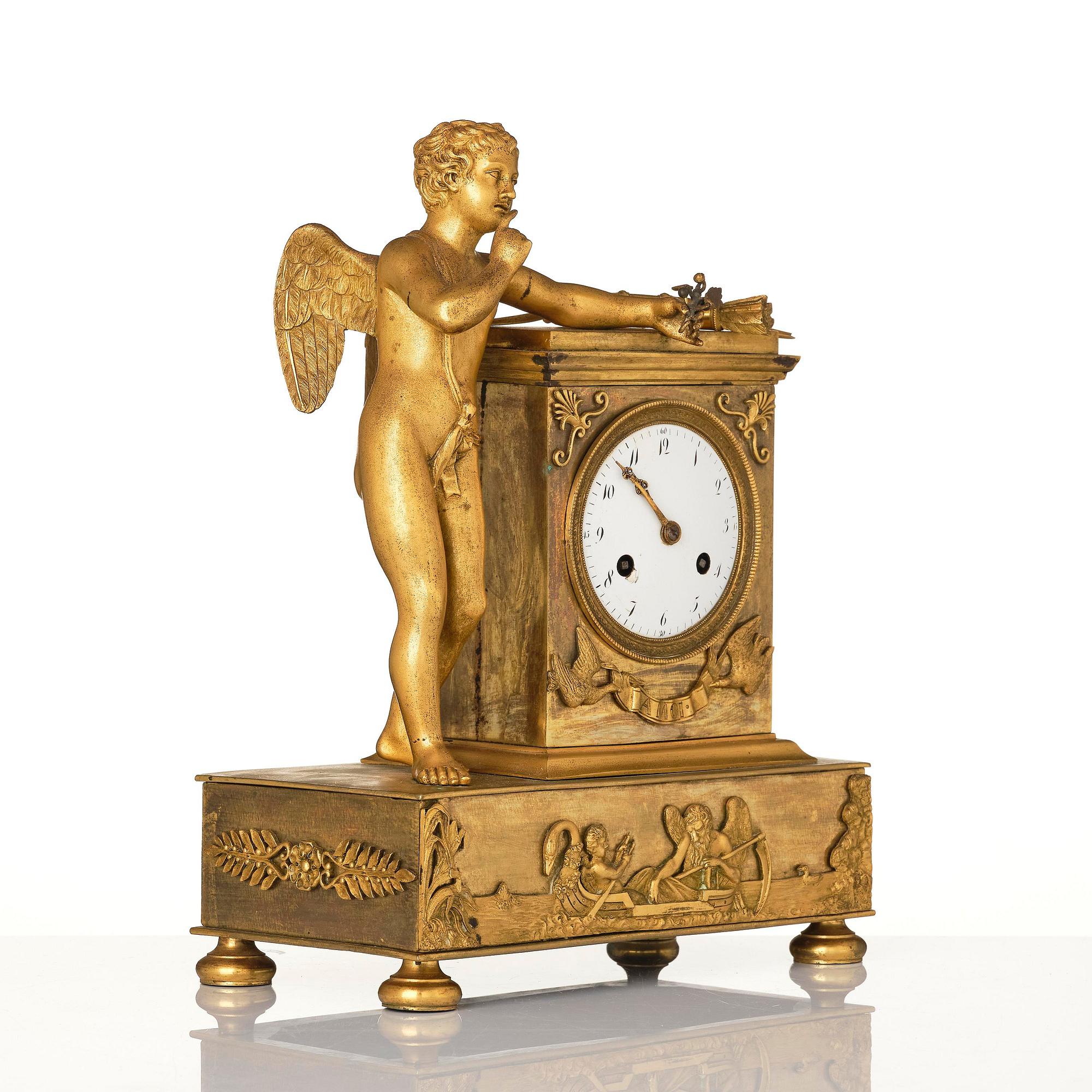 A French Empire ormolu mantel clock, early 19th century.