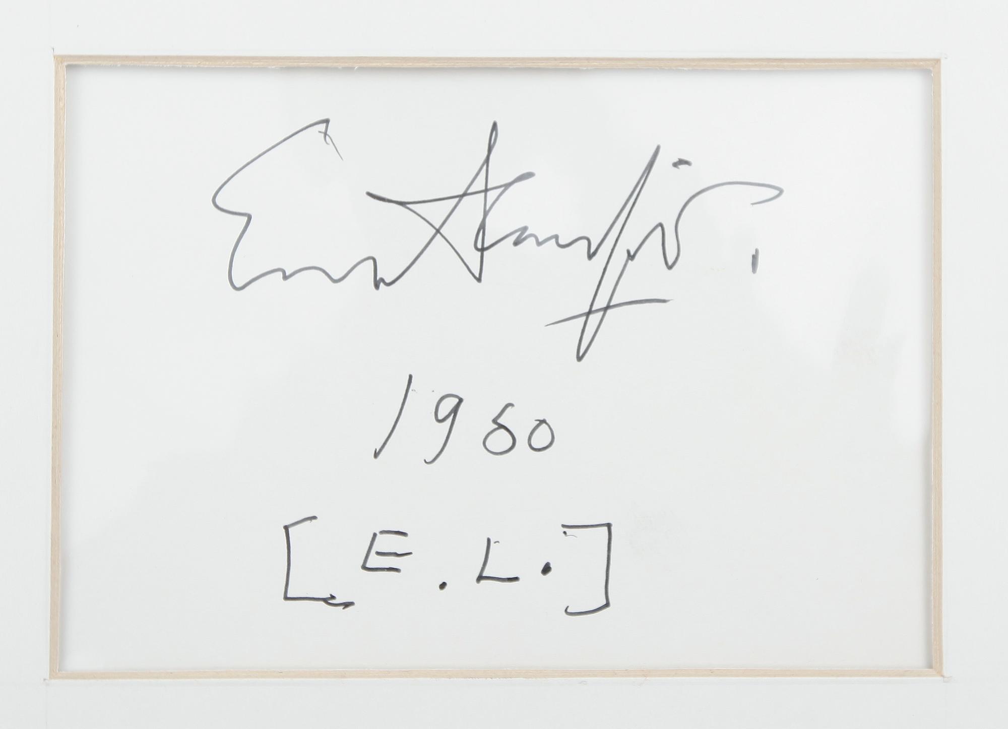 EVERT LUNDQUIST, kolteckning, monogramsignerad, signerad och daterad a tergo 1980.