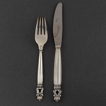 a set of eight pieces of "Konge/Acorn" flatware, Georg Jensen, Copenhagen Sterling.
