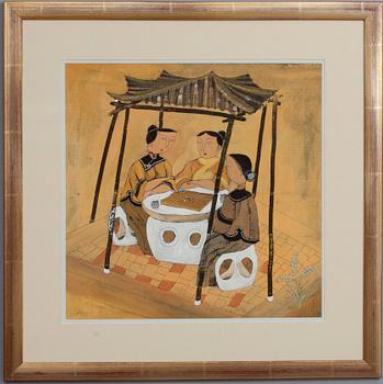 OKÄND KONSTNÄR, blandteknik och gouache, Kina 1900-talets senare hälft.