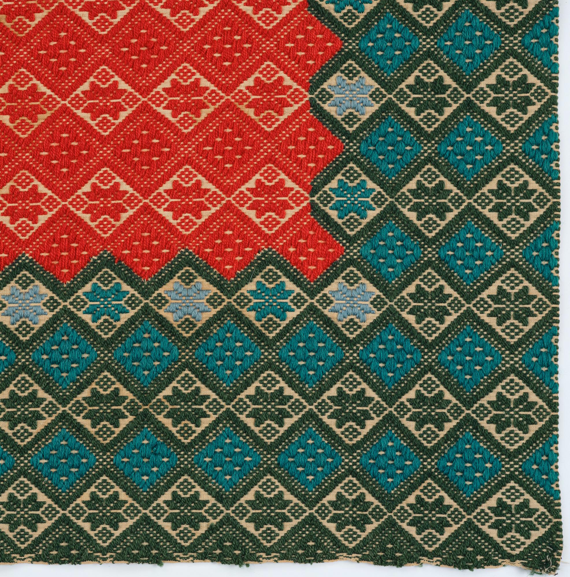 A textile cover, weft-patterned tabby type, South west Scania, c. 160 x 102 cm. Circa 1900,
