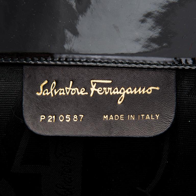 A SALVATORE FERRAGAMO Black Patent Leather Shoulder Bag.