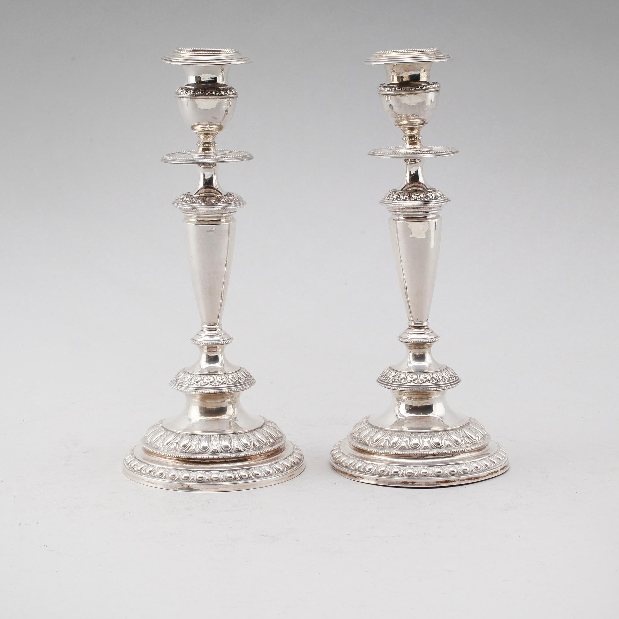 LJUSSTAKAR, 1 par, silver, GAB, Stockholm 1892.