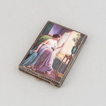 A Viennese silver cigarette case with a minature painting, Austria, around the year 1900.