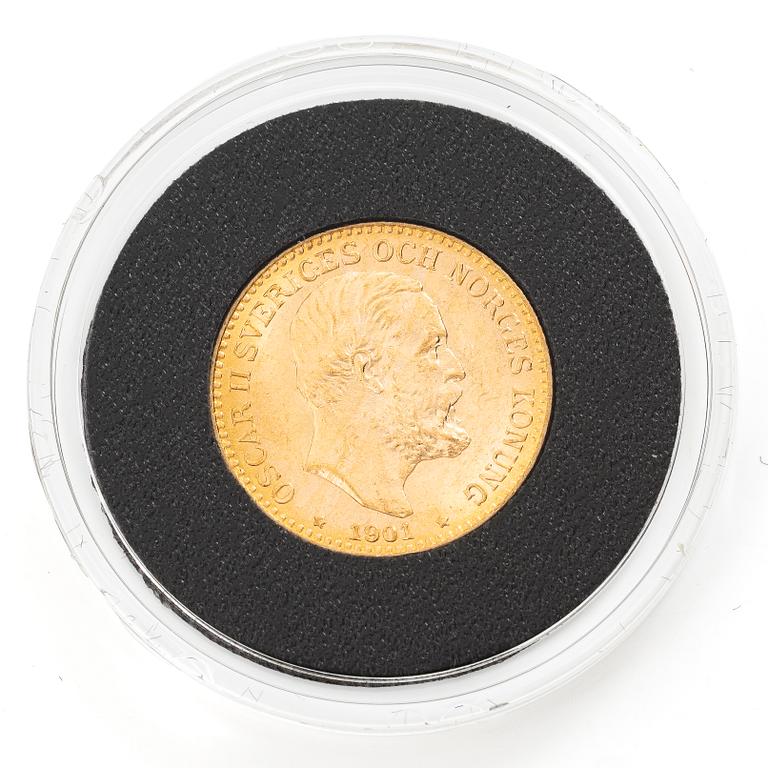 Guldmynt, Sverige, Oscar II, 10 kronor, 1901.