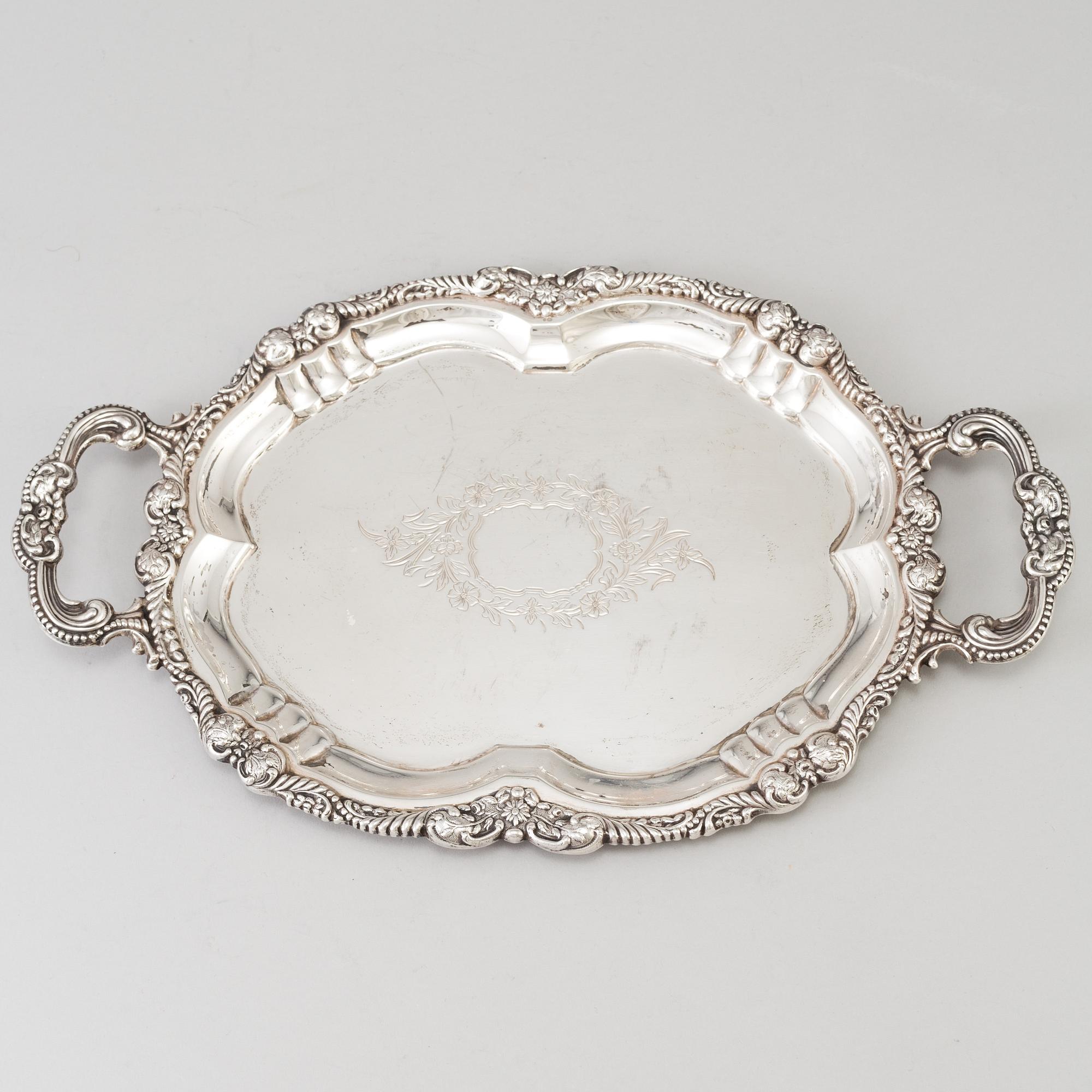 BRICKA, silver, 1800-tal, svenska importstämplar.