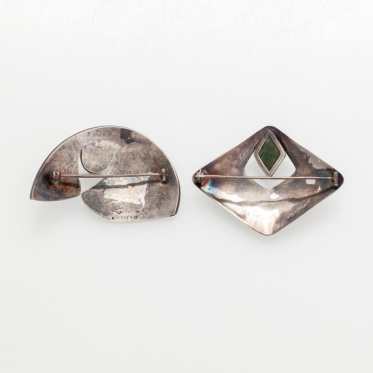 Brooches, 2 pcs, silver, moss agate, quartz, Tillander, 1962.