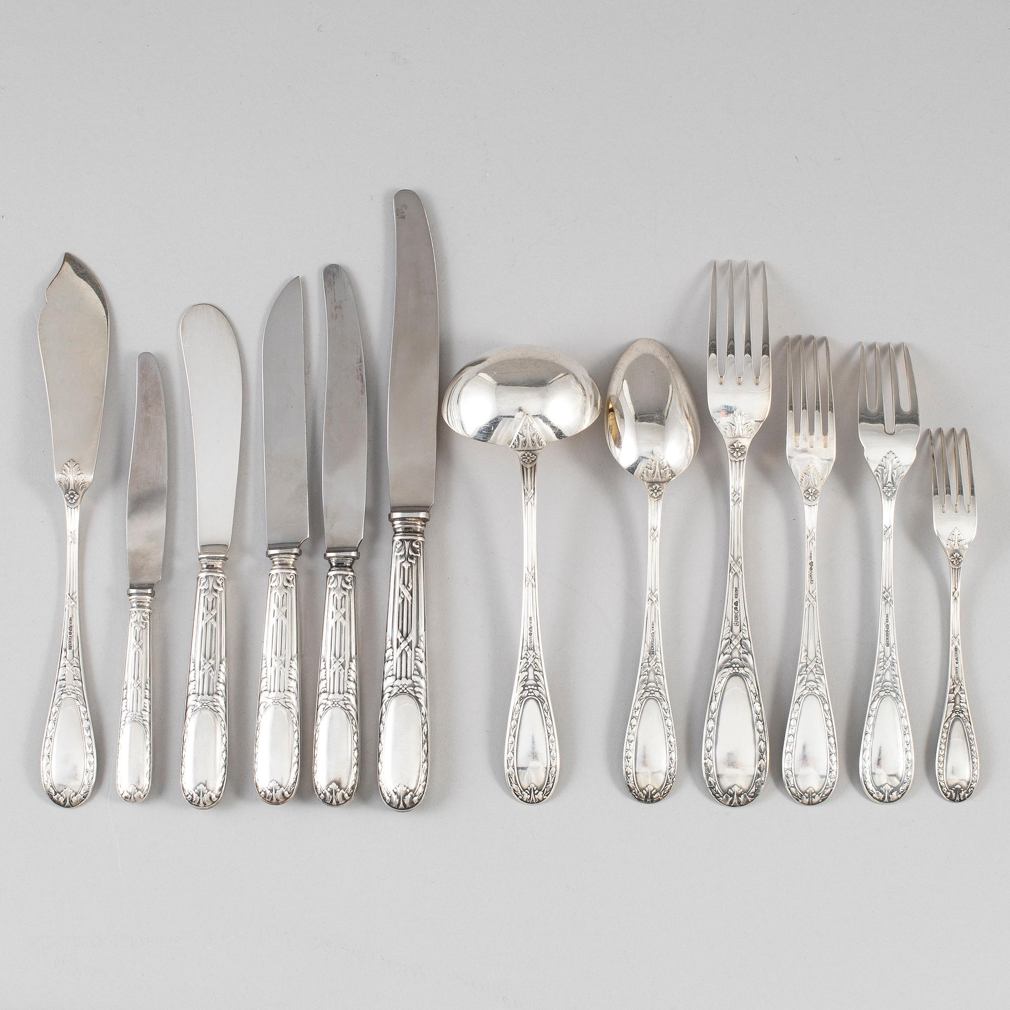 CG HALLBERG, bestickservis, 91 delar, silver, Stockholm, 1940-6.