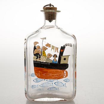 TAPIO WIRKKALA, viinapullo, lasia, signeerattu T.W. Iittala -47.