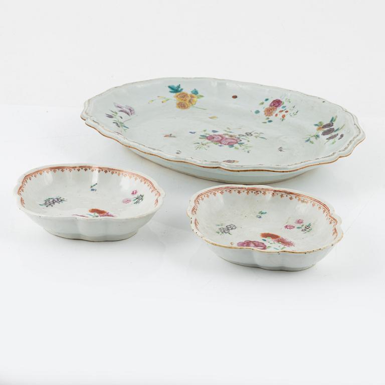 Three famille rose porcelain dishes, China, Qianlong (1736-95).