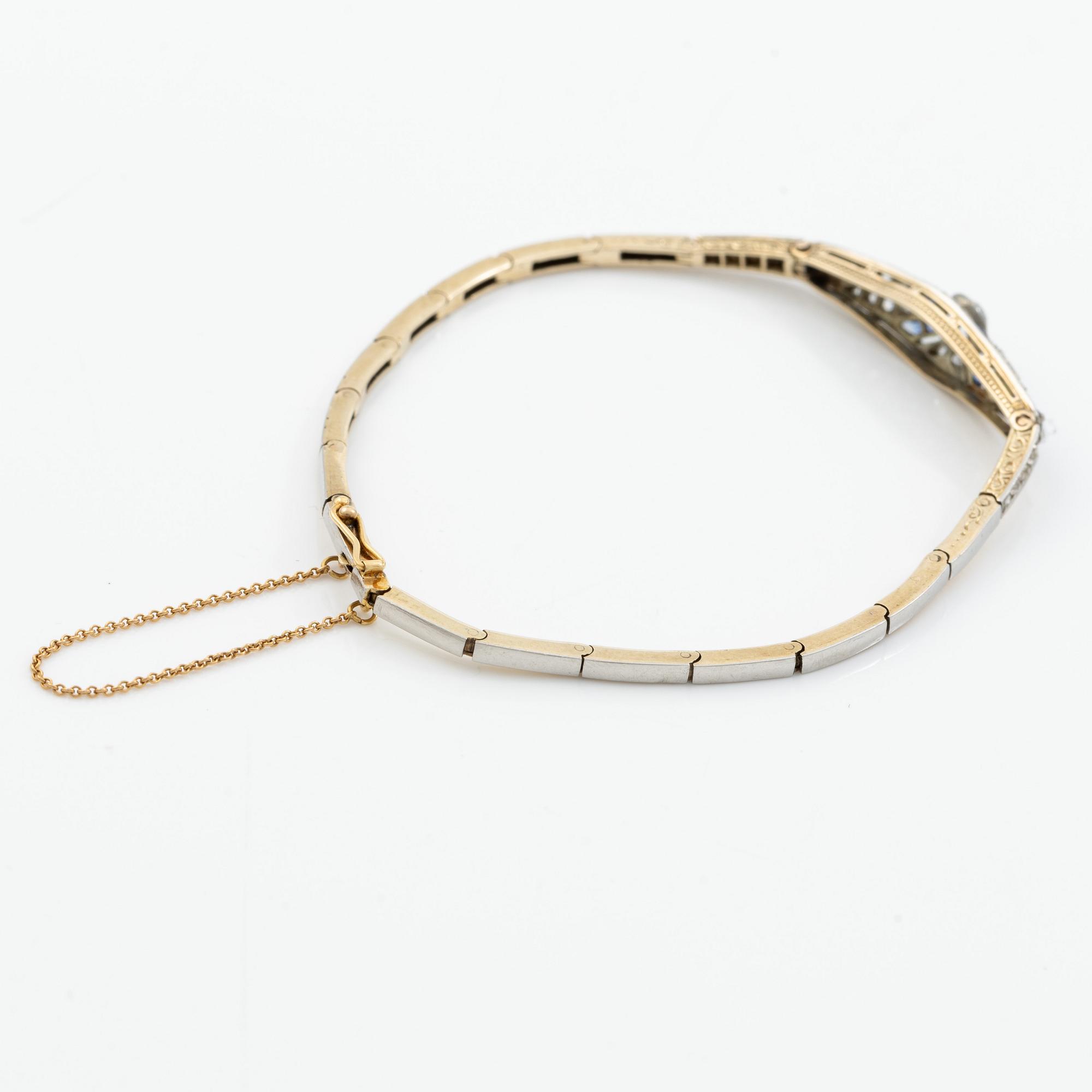 Armband 14K guld och platina med gammalslipade diamanter och safirer, art déco.