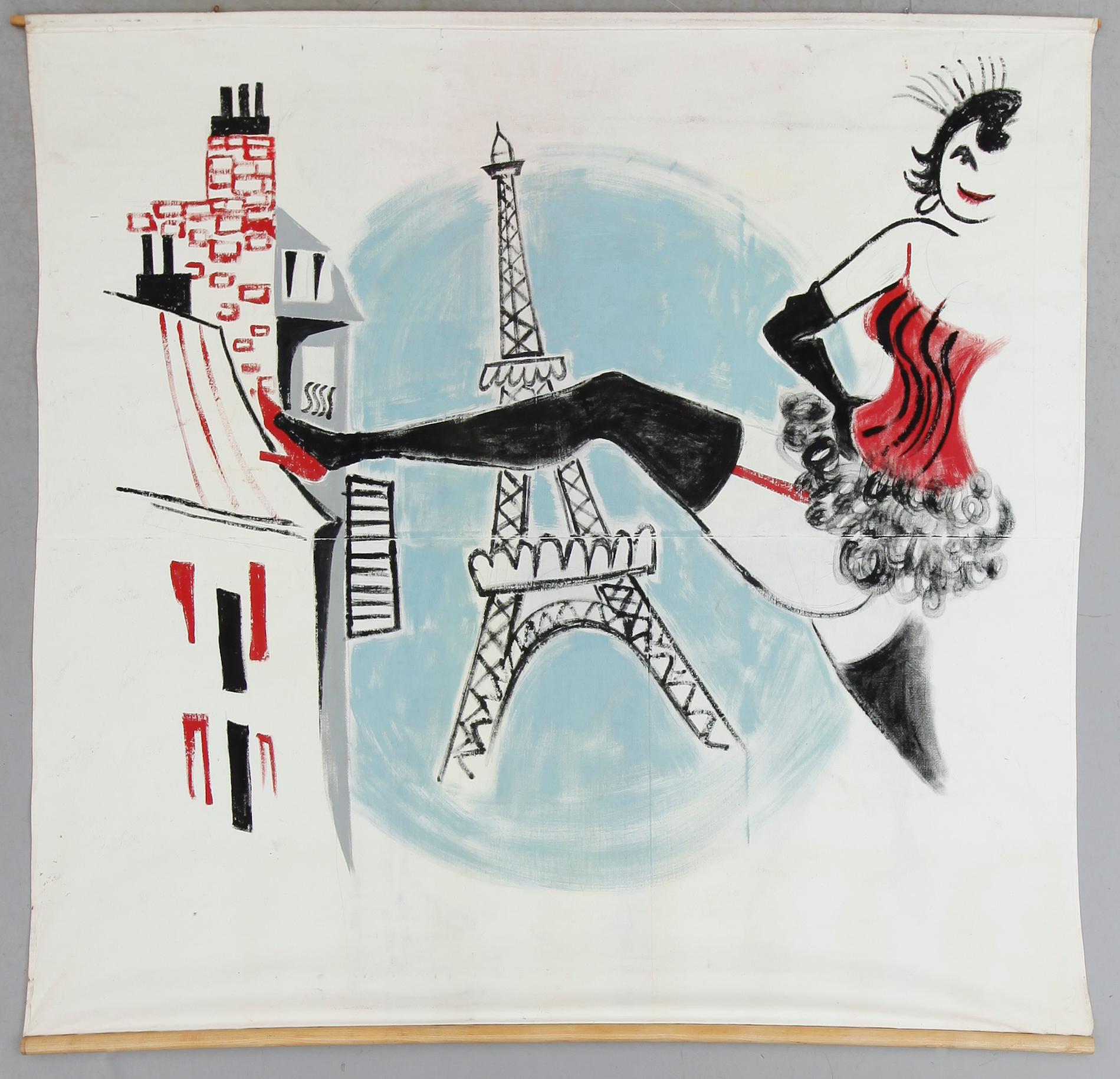 TEATERKULISS, målad på duk, dubbelsidig, 1900-talets mitt.