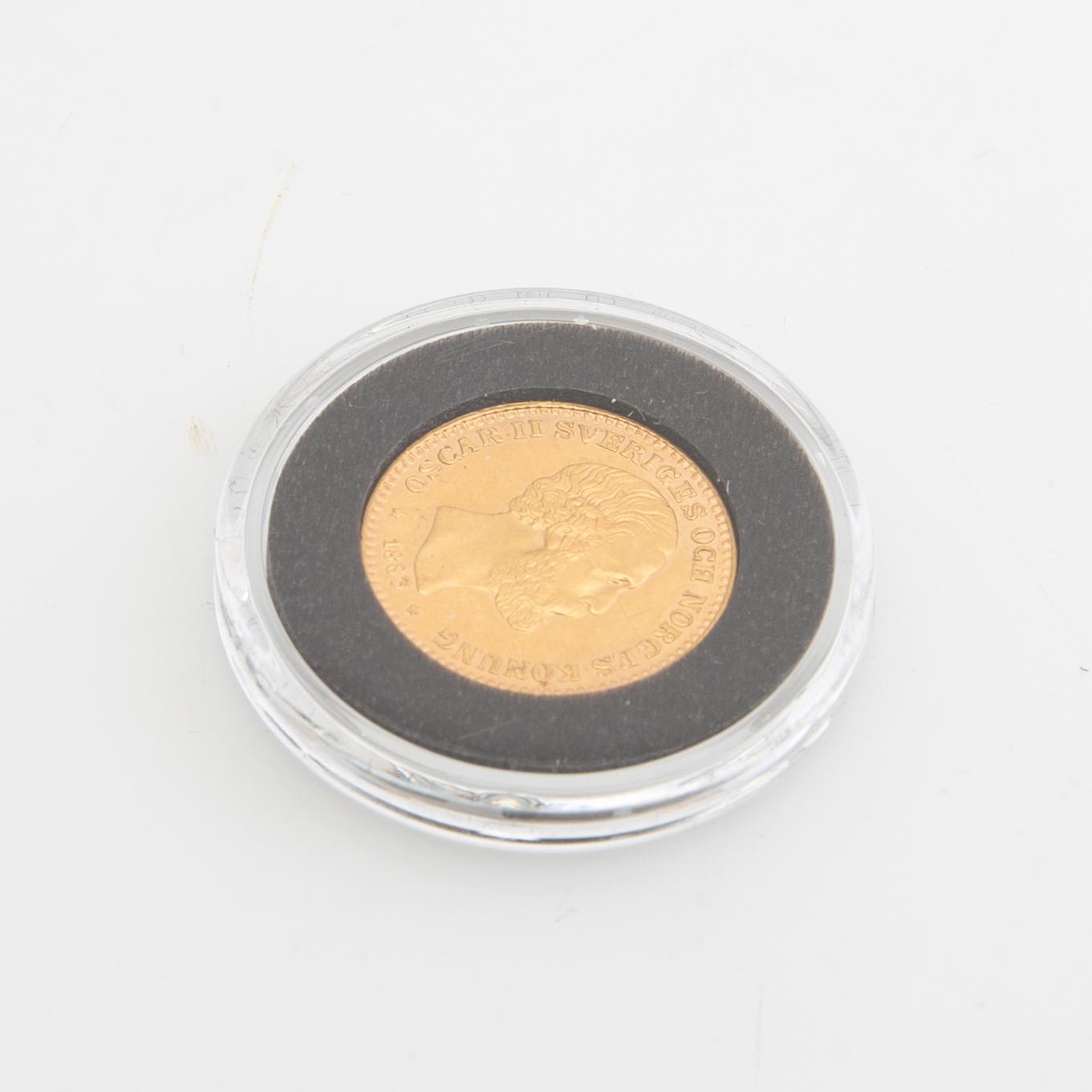 Guldmynt Sverige, Oscar II 10 kr, 1883, felpräglat.