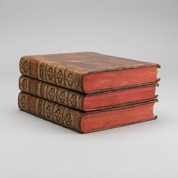 ANTOINE FRANCOIS PREVOST, "HISTORIE GENERALE DES VOYAGES... ASIEN" 3 vol, utgivare Pierre d' Hondt 1753,1755.