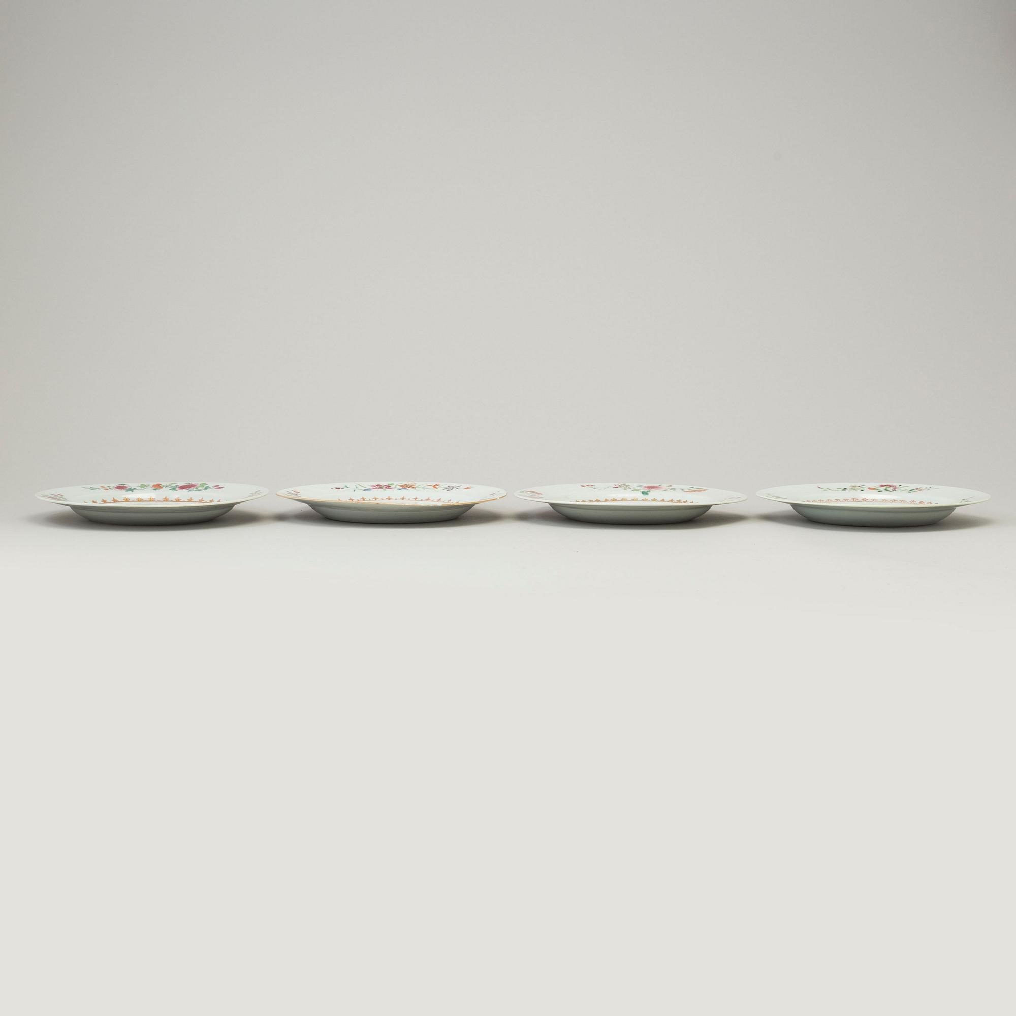 Four famille rose export porcelain plates, Qing dynasty, Qianlong (1736-95).