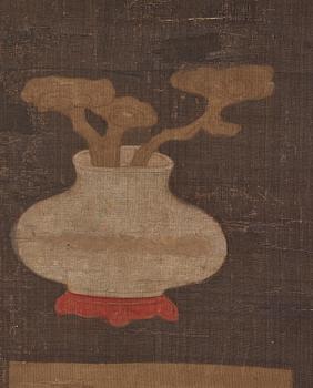 A Chinese scroll painting, ink and colour on silk. Late Ming dynasty/early Qing dynasty.