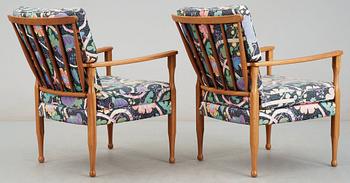 A pair of Josef Frank mahogany armchairs, Svenskt Tenn, probably 1940-50's.