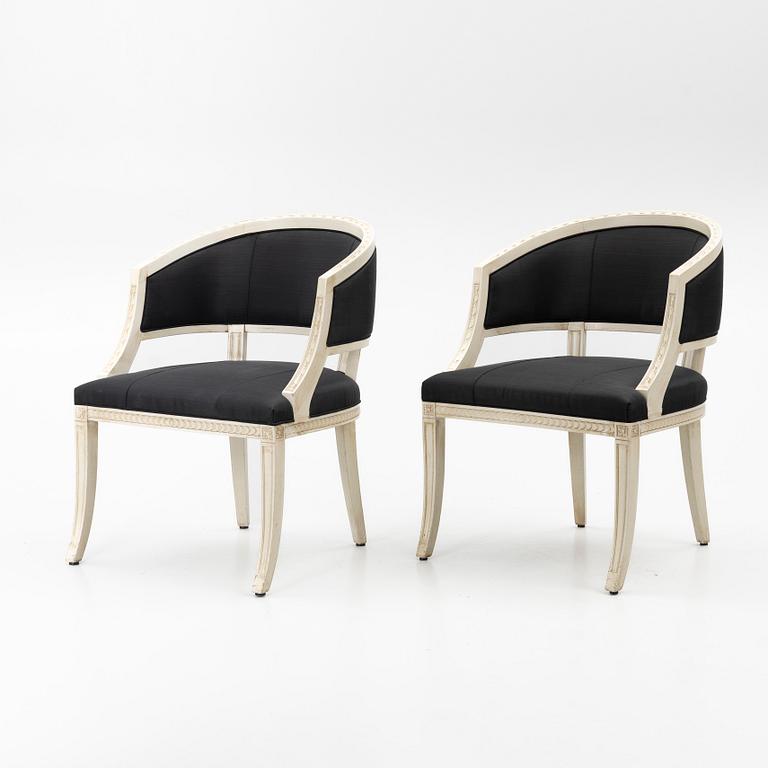 A pair of late Gustavian style armchairs, second half of the 20th century.